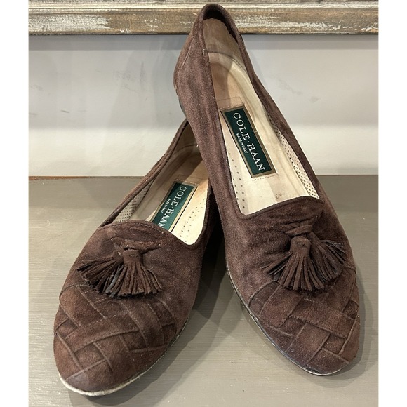 Cole Haan Shoes - Cole‎ Haan Brown Suede Sz 8 AA Womens Quilted Tassel Fringe Loafer Flat Shoe